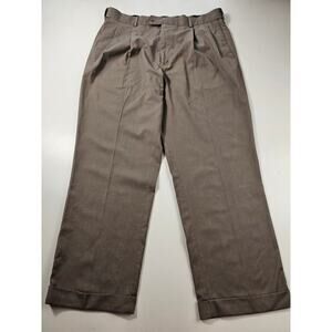 38x30 Stafford viscose polyester blend dress pants khaki pleated easy iron EUC ^